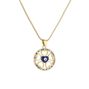 Gold evil eye heart pendant necklace with multicolor cubic zirconia on box chain
