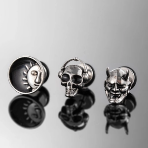 Boucles D'oreilles Punk Crâne Avec Casque Masque Hannya Soleil Acier Inoxydable Gothique Hip Hop Bijoux Hommes Femmes