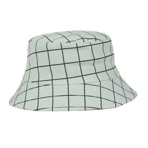 Women's plaid bucket hat in light mint green and black check pattern for summer sun protection