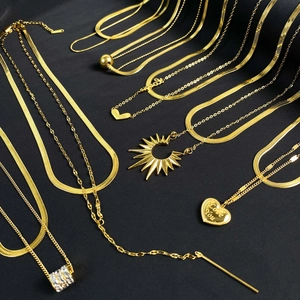 18K gold plated double layer necklace with heart Love you pendant and snake chain