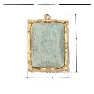 Detailed specs of green natural stone pendant in gold stainless steel frame