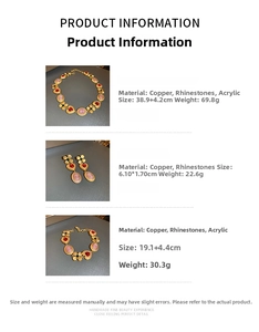 Detailed size chart for vintage heart portrait necklace, bracelet, and earrings jewelry set