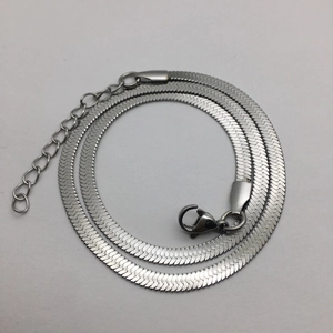 Minimalist silver titanium steel flat snake bone chain necklace with lobster clasp