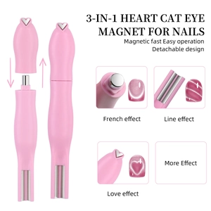 Pink 3-in-1 multi-functional cat eye nail magnet tool with detachable handle for DIY art