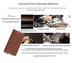 Detail of artisanal hand-woven brown leather wallet showing the Italian craft process