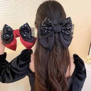 Oversized Bow Hair Clip Vintage Satin Lace Mesh Sequin Spring Hairpin Elegant Hair Accessory For Women