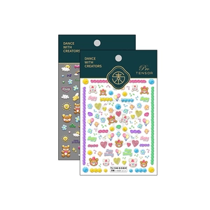Stickers à ongles 3D en relief avec ours et lapins thème fête d'anniversaire TS-1548