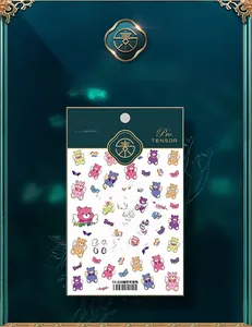 Detail of cute bear nail art stickers TS-640 with premium dark green brand packaging