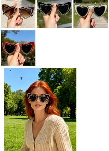 Close-up of leopard and solid color heart-shaped sunglasses with sparkling rhinestones
