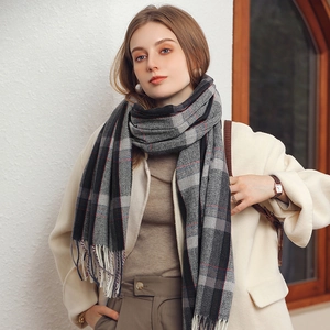 Imitation Cashmere Scarf Color Block Plaid Shawl With Tassels Soft Warm Winter Wraps For Women Fashionable Elegant