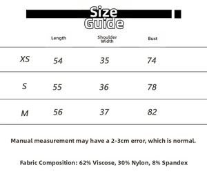 Tableau des tailles et détails du tissu pour le T-shirt moulant à épaules dénudées femme