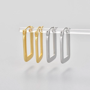Orecchini a cerchio rettangolari geometrici minimalisti in oro e argento da donna