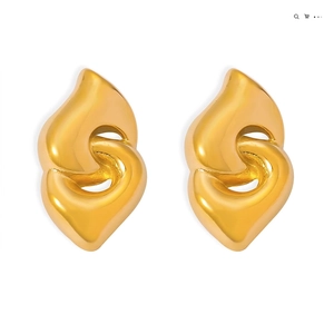 Titanium Steel Geometric Heart Loop Earrings For Women Minimalist PVD Gold Plated Intertwined Double Layer Earrings Jewelry