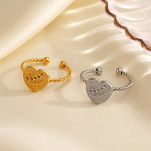 Heart Ring Stainless Steel 18K Gold Plated Twisted Band Adjustable Open Finger Jewelry For Women Fashion INS Style