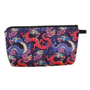 Minimalist canvas makeup bag with traditional Chinese dragon and floral pattern prints