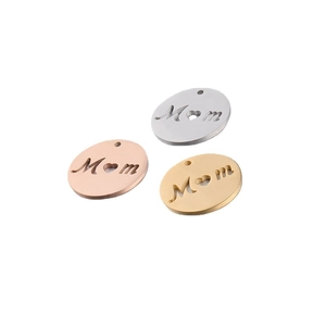 Polished 20mm MOM hollow heart pendants in silver, rose gold, and gold stainless steel