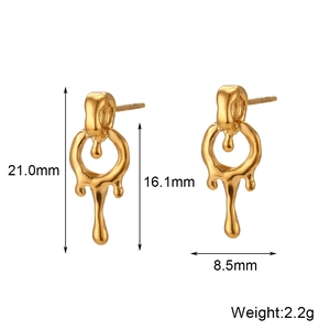 Minimalist 18K gold plated stainless steel lava style drop earrings for women on white background