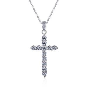 Elegant S925 sterling silver cross pendant necklace featuring brilliant Moissanite stones