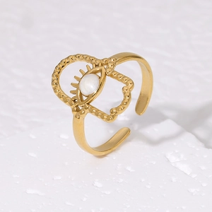 18K gold-plated stainless steel Evil Eye open ring with white mother-of-pearl inlay