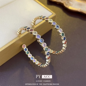 Geometric C Shaped Hoop Earrings With 925 Sterling Silver Earring Post Colorful Zircon Gold Plated Copper Elegant Jewelry