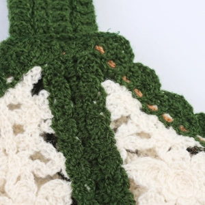 Slim fit knitted crop top camisole with detailed green and white crochet embroidery