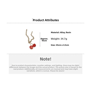 Detail view of resin cherry necklace with alloy chain weight 34.7g and 45cm length