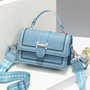 PU Leather Crossbody Bag For Women Trendy Small Square Handbag With Wide Webbing Strap Contrast Stitching Metal Clasp