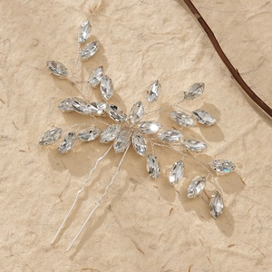 Épingle à cheveux élégante en U argentée avec strass en cristal pour coiffure de mariée