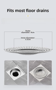 Detailed size chart for stainless steel floor drain strainer with 9cm outer diameter
