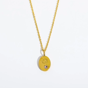 18K gold plated stainless steel necklace with Cancer zodiac sign and purple zircon stone
