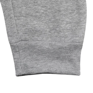 Close-up of light grey ribbed cuff showing premium cotton knit texture and soft fabric