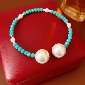 Bracelet En Künstliche Perles Rétro Français Avec Grandes Künstliche Perles D'Imitation Et Künstliche Perles Facettées Bijoux De Mode Élégants Pour Femmes