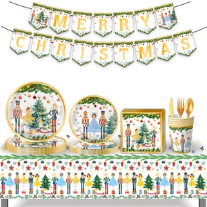 Christmas Nutcracker Party Tableware Disposable Paper Plates Cups Napkins Banner Tablecloth Holiday Decoration Supplies