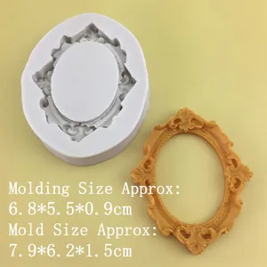 Vintage oval photo frame silicone mold for resin casting and cake decor with size info