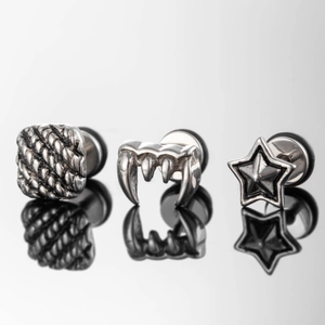 Vintage Punk Stud Earrings Stainless Steel Geometric Star Fang Square Weave Pattern Gothic Piercing Jewelry For Men Women