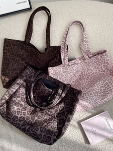 Leopard Print Suede Tote Bag Large Capacity Retro Shoulder Handbag For Women Fashion Commuter Work Bag