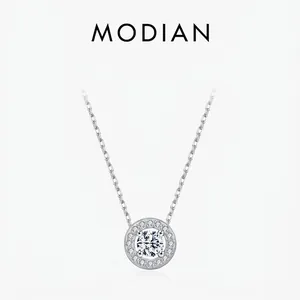 Collier Pendentif Moissanite Halo Rond Argent Sterling 925 Taille Brillant D Couleur VVS1 Chaîne Clavicule Femmes Élégant