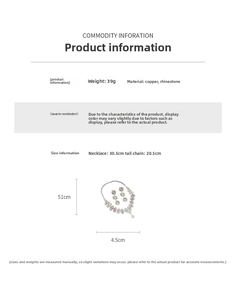 Detailed size chart for rhinestone sunflower jewelry set with dimensions and material info