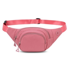 Pink waterproof 400D oxford waist bag detail with headphone port and zippers