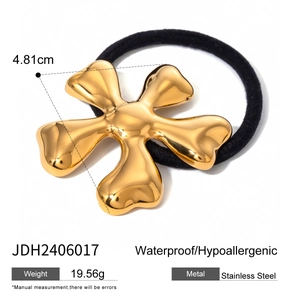 Elegant 18k gold plated stainless steel irregular flower hair tie with elastic rope