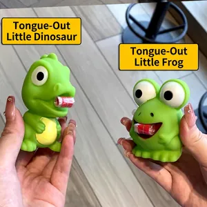 Cute green dinosaur and frog squeeze toys that stick out their tongues for stress relief