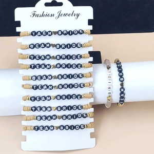 Set of 12 colorful polymer clay bracelets with TEAM BRIDE letter beads and gold spacers