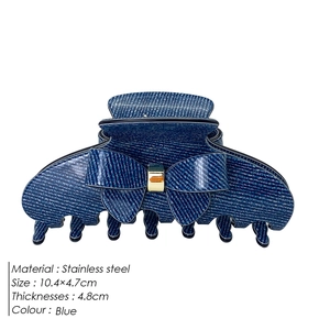 Pinza per capelli a farfalla motivo denim blu con chiusura dorata in acciaio