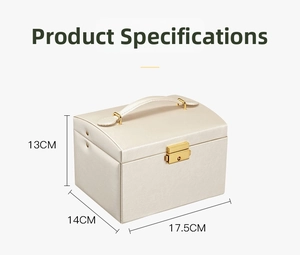 Three-layer luxury jewelry storage box with top handle and gold lock, 17.5x14x13cm size