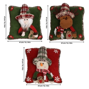 Three-piece Christmas pillow set with 3D Santa, Reindeer and Snowman plush decor