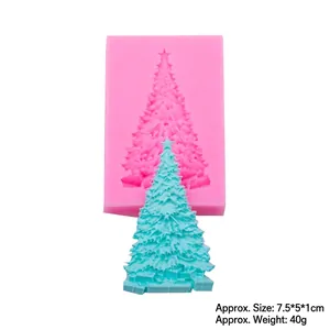 Christmas tree silicone mold for fondant and chocolate baking with needle and gift box details