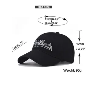Detaillierte Größentabelle für die schwarze Baumwoll-Beastmode-Baseballkappe mit Maßen