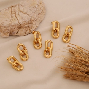 Textured Paperclip Chain Link Hoop Earrings 304 Stainless Steel Gold Plated Minimalist Geometric Ins Style Fashion Women