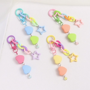 Sweet Heart Star Keychain Acrylic Colorful Macaron Chain Bag Charm For Phone Case Backpack Kawaii Accessory