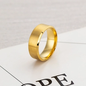 Modern 8mm golden titanium steel ring with brushed surface and polished edges